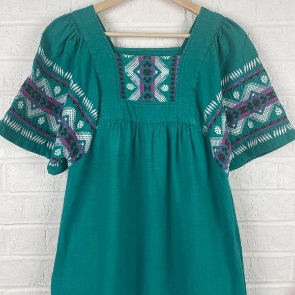 Vintage Latin's Lady Collection Embroidered Mexico Caftan Midi Cotton Dress [S] - Picture 2 of 6